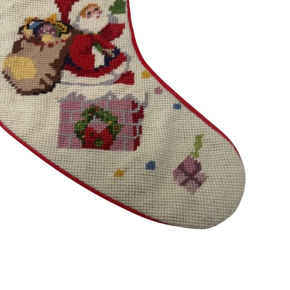 Vintage Embroidered Wool Christmas Stocking Santa Chimney Reindeer Moon - Picture 4 of 6